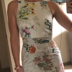ASOS White Floral Print Pencil Dress